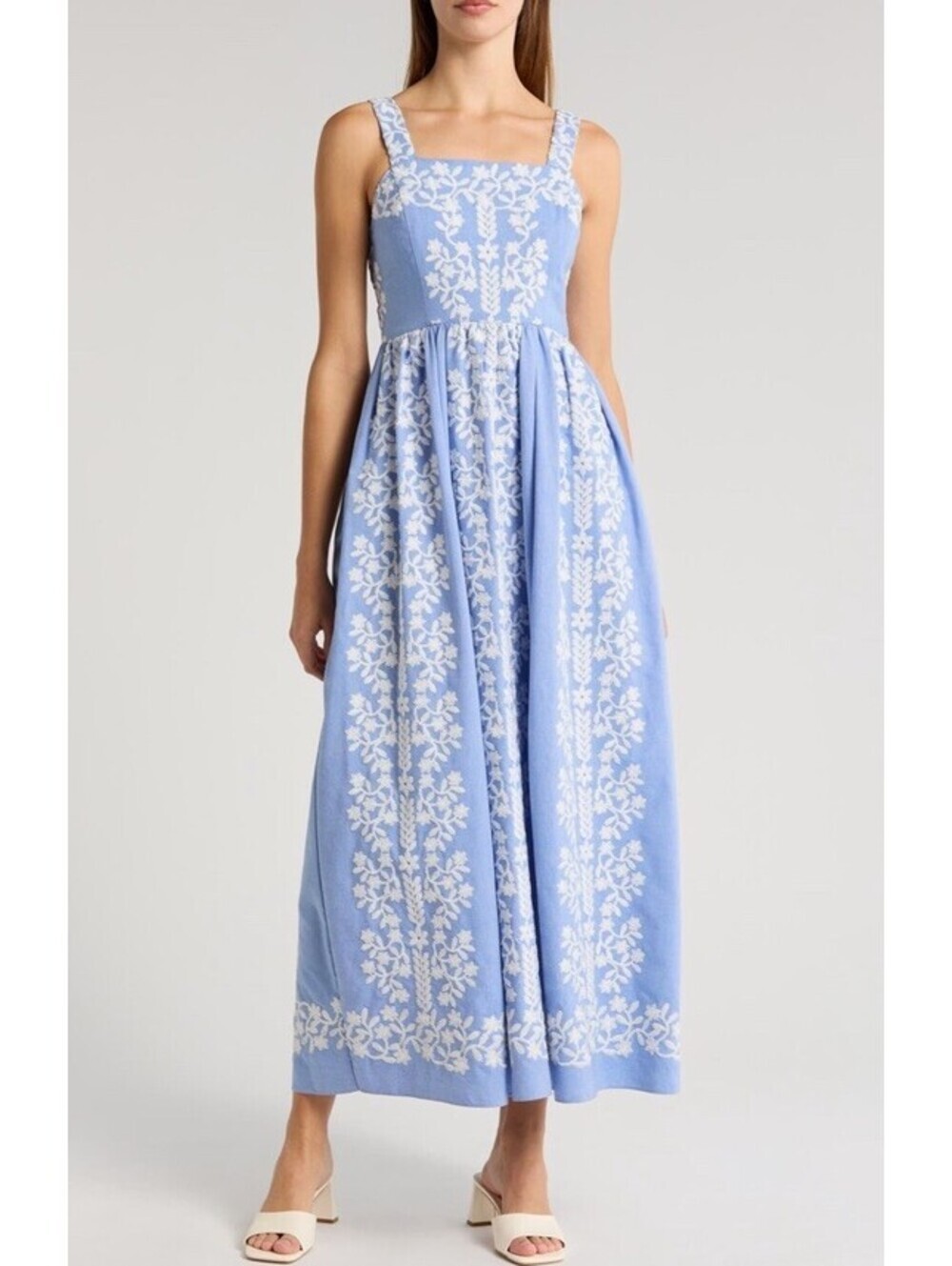 Julia Jordan Light Blue Floral Embroidered Sundress Midi Dress Size 10 $168